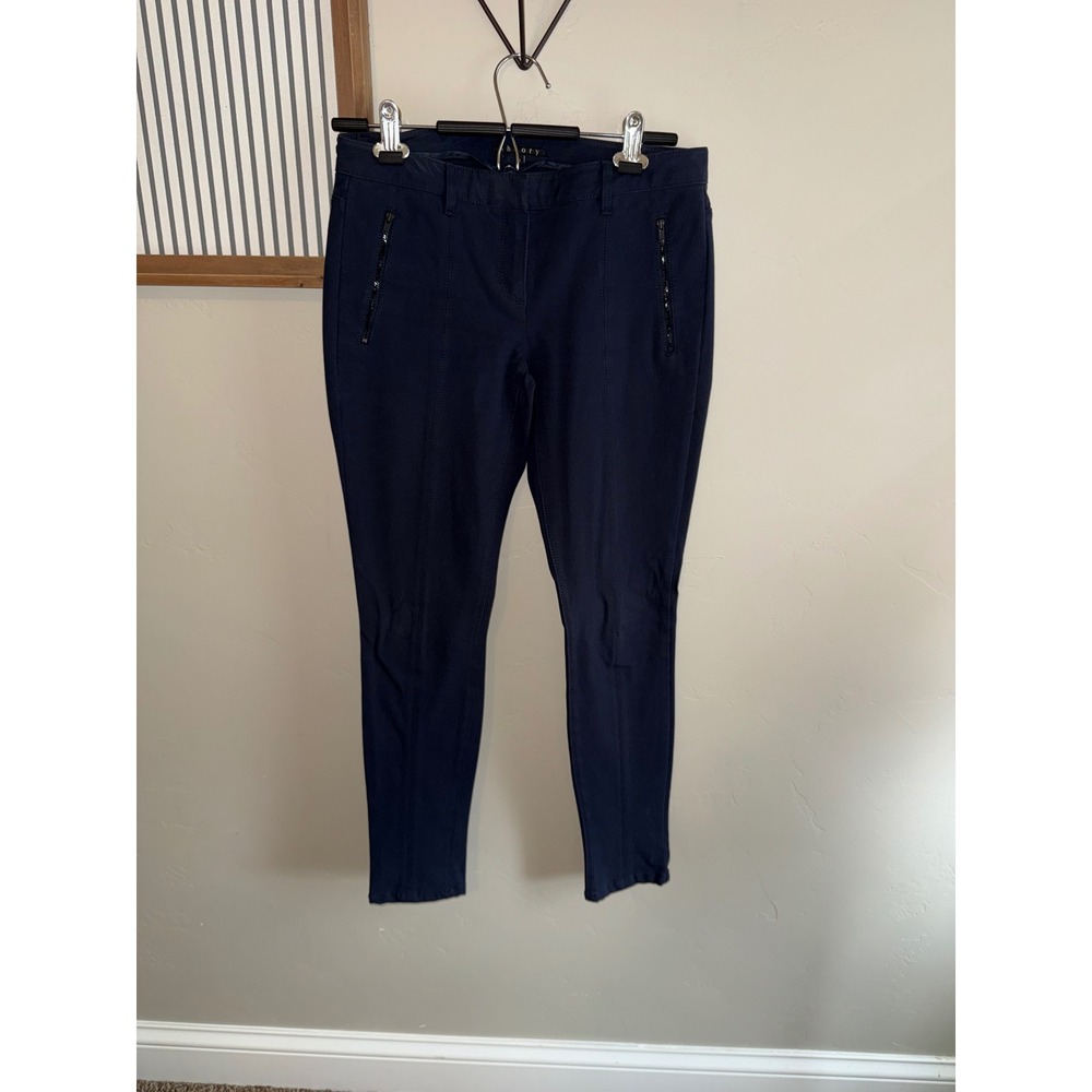 Theory Womens Navy Blue‎ Stretch Cotton Skinny Pants Size 6 Zipper Pockets
